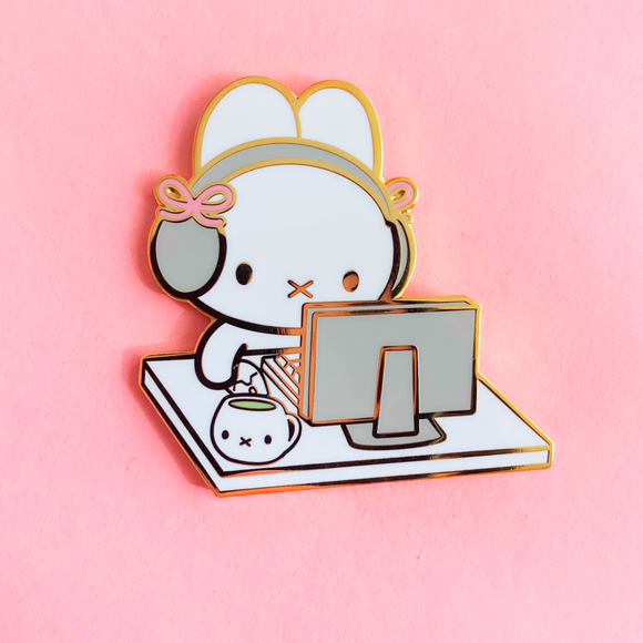 Bunny Pink Bow Computer Enamel Pin