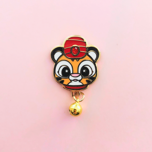 Tiger With Bell Enamel Pin