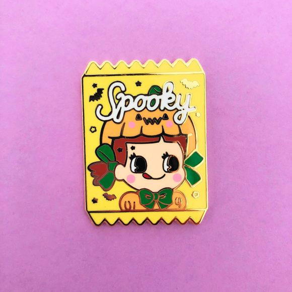 ♥B GRADE PIN♥ Spooky Pumpkin Halloween Candy Bag Enamel Pin