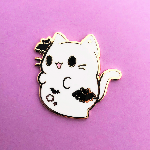Ghost Halloween Kitty Enamel Pin